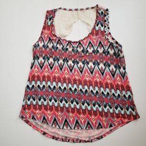 No Boundries Junior Large Tank Top Multicolored with Lace Detail on Back